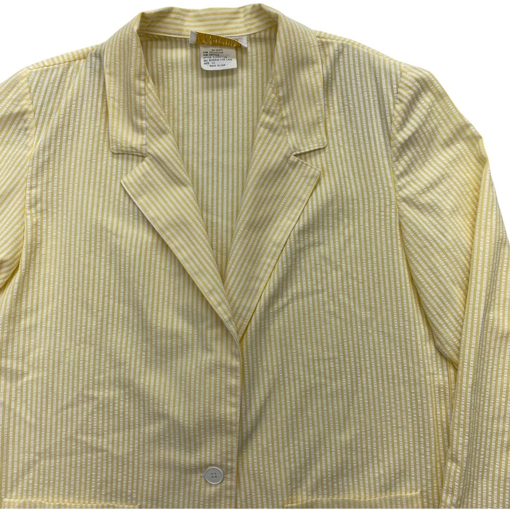 D.K. Gold Donnkenny Seersucker Blazer Womens 14 Yellow White Striped Made in USA